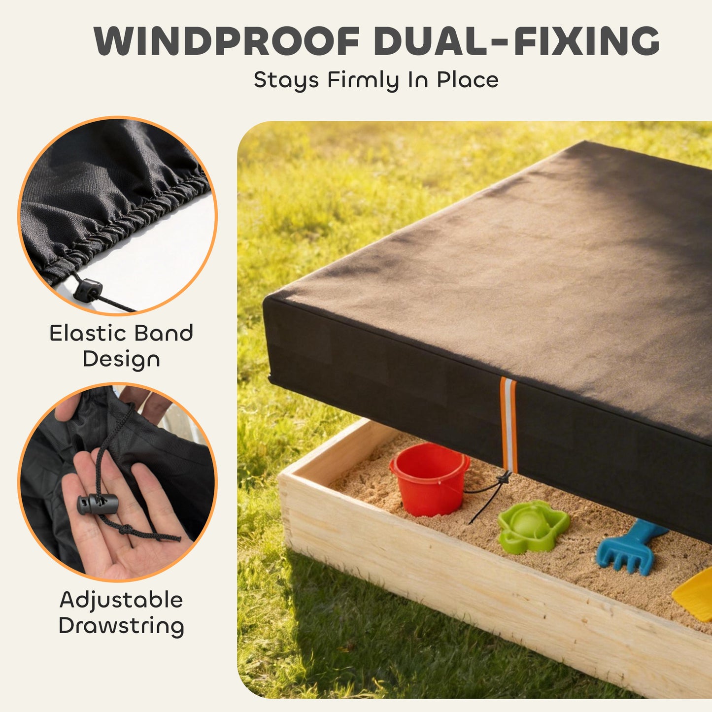 Sandbox Cover, Square Sandpit Cover Waterproof Dustproof UV Protection, Sandbox Canopy with Drawstring and Elastic Band