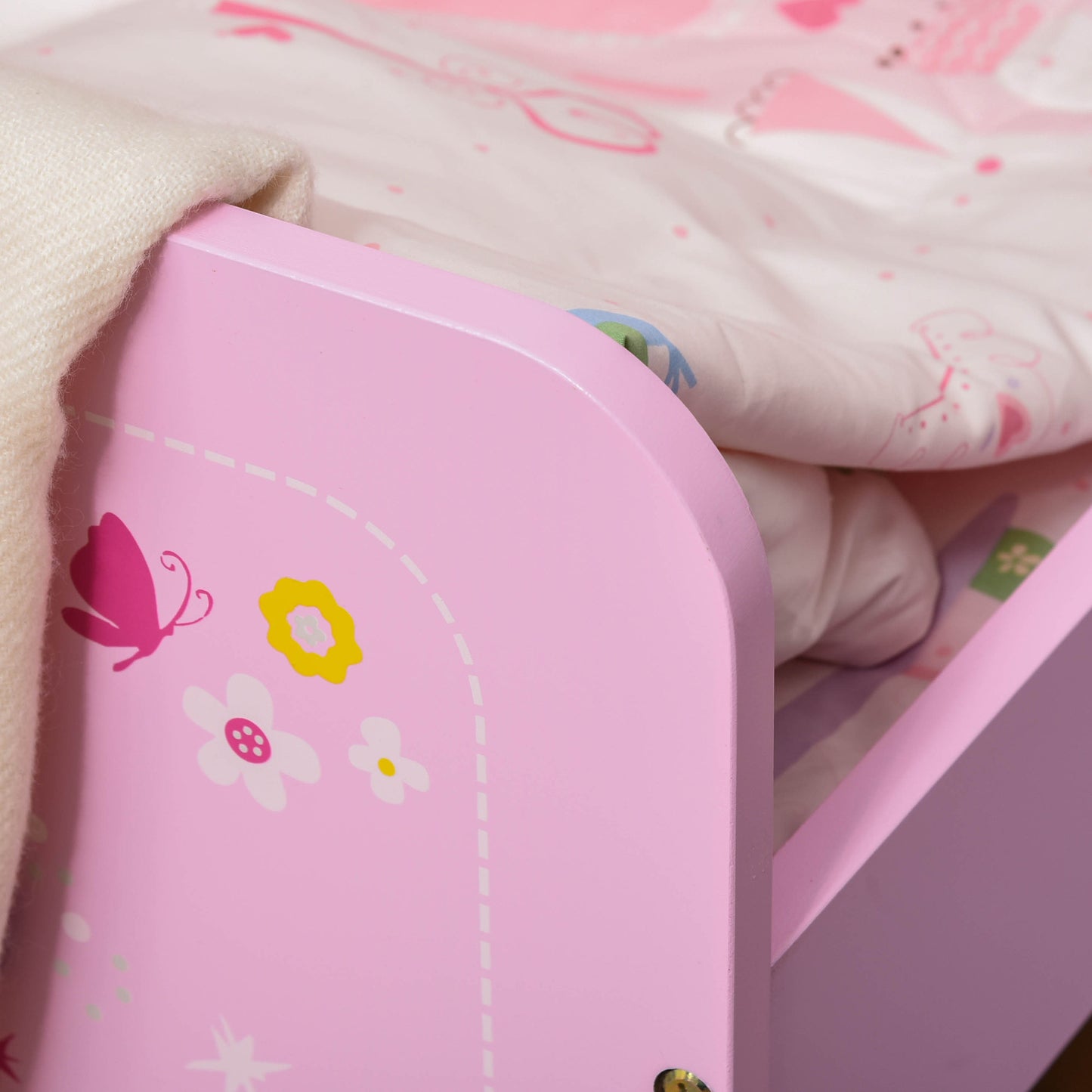 Kids Bed Princess Castle Theme w/ Side Rails Slats Home Furniture for 3 - 6 Yrs Pink 143 x 73 x 60 cm