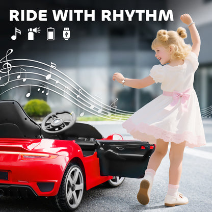 Kids Electric Car, 12V Licensed RUF GT Ride on Car with Suspension, Remote Control, Music, for 3-5 Years, Red