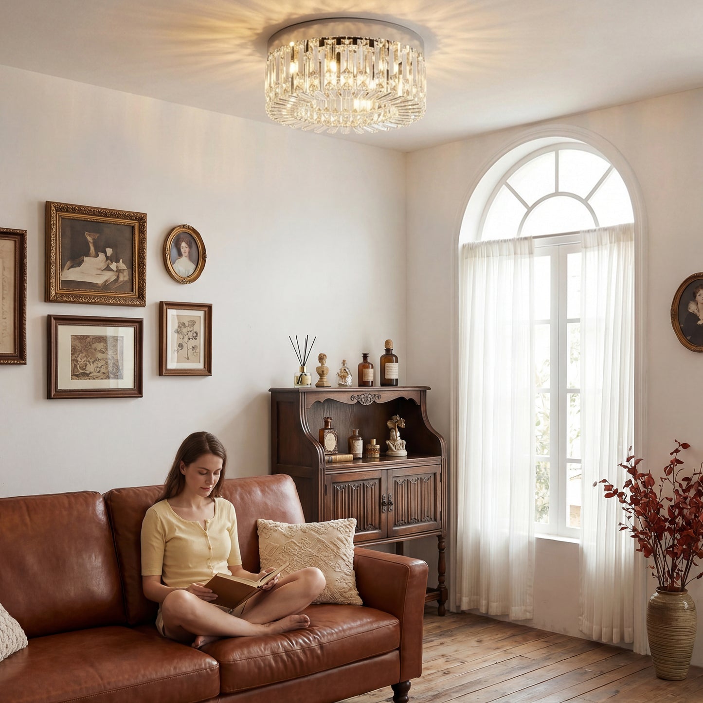 Crystal Chandeliers with 160 Crystal Pendants, 6-Light Ceiling Light for Living Room, Bedroom Dining Room, Silver Tone