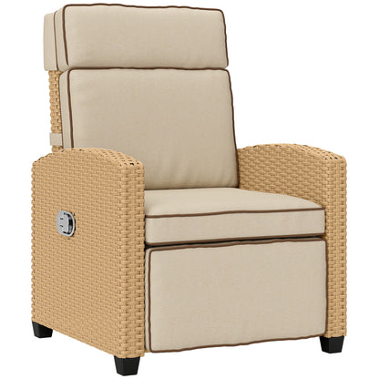 145° Reclining Rattan Armchair, with Footrest - Khaki/Beige