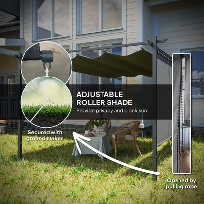 3 x 4m Metal Pergola with Retractable Roof and Roller Shade, Free Standing Garden Gazebo Canopy Pergola Kit