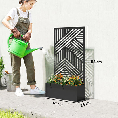 Metal Garden Bed for Garden with Trellis, Raised Garden Bed with Privacy Screen, Geometric Slatted Cut-Out