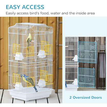 Large Metal Bird Cage with Perches, Food Bowls, Swing, for Budgies, Parakeets, White