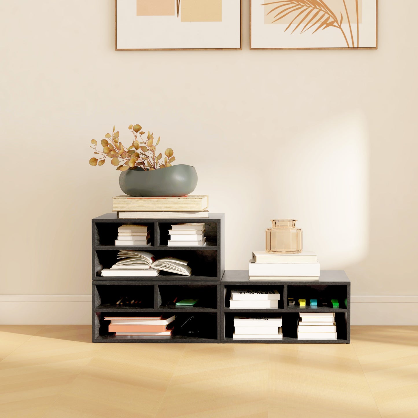 Three-Compartment Printer Storage Cabinet - Black
