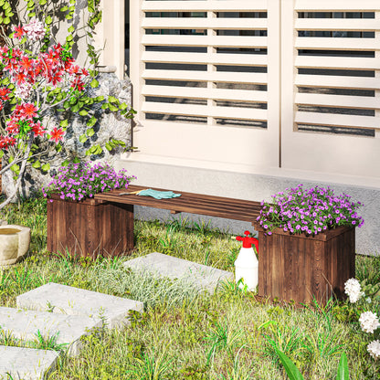 Wooden Garden Planter & Bench Combination Garden Raised Bed Patio Park Carbonised Finish 176 x 38 x 40 cm