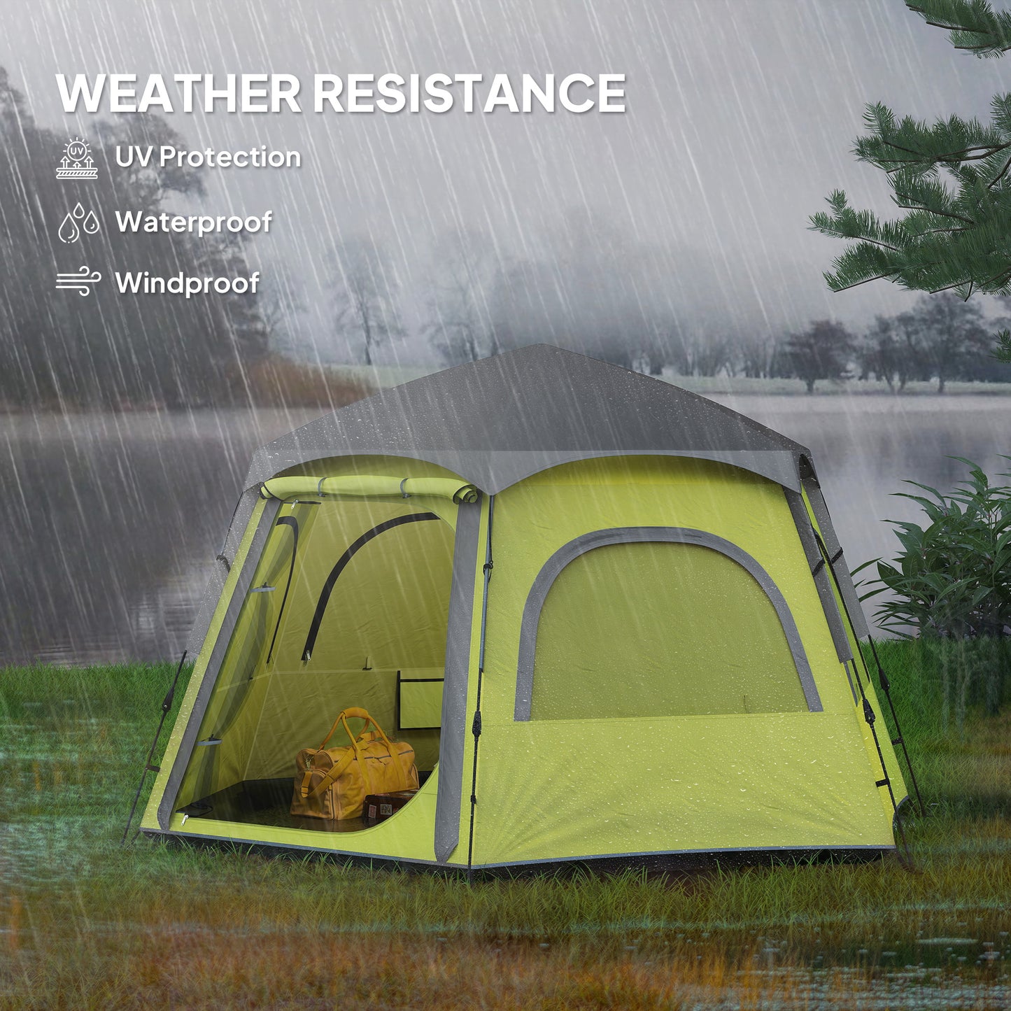 Instant Pop Up Camping Tent, 2/3/4 Person Easy Setup Dome Family Tent with Vestibule, Rainfly, 4 Mesh Windows & 2 Doors