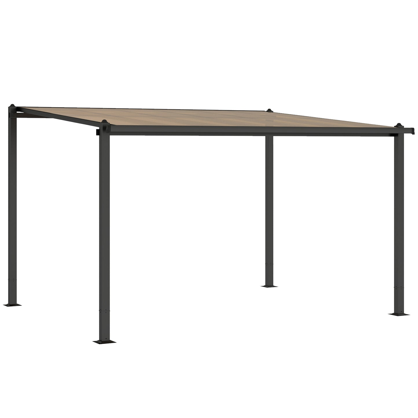 3.6 x 3 m Lean to Garden Pergola with PC Roof, Aluminium Frame Hardtop Gazebo Pergola with Drainage Gutters, Dark Grey