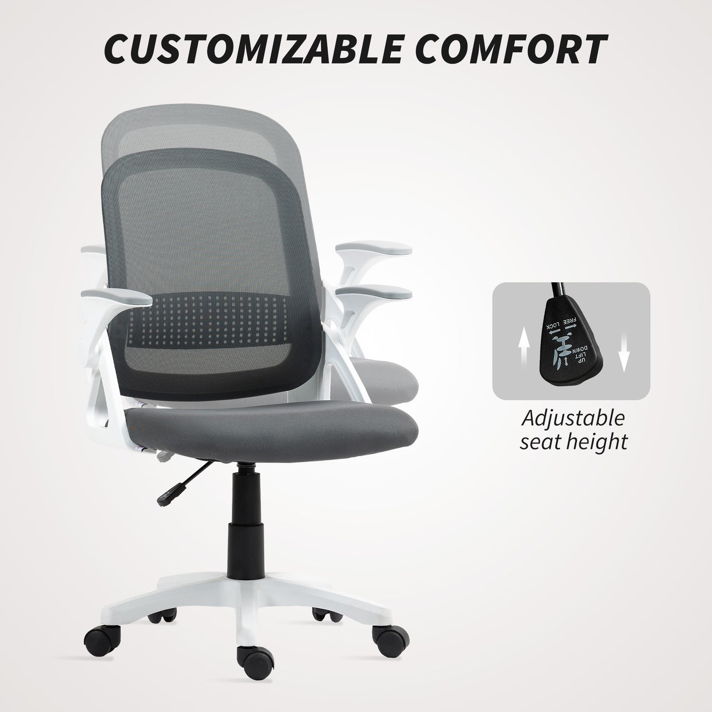 Breathable Mesh Office Chair, Ergonomic Swivel Computer Chair with Flip-up Armrests, Lumbar Back Support for Home/Office