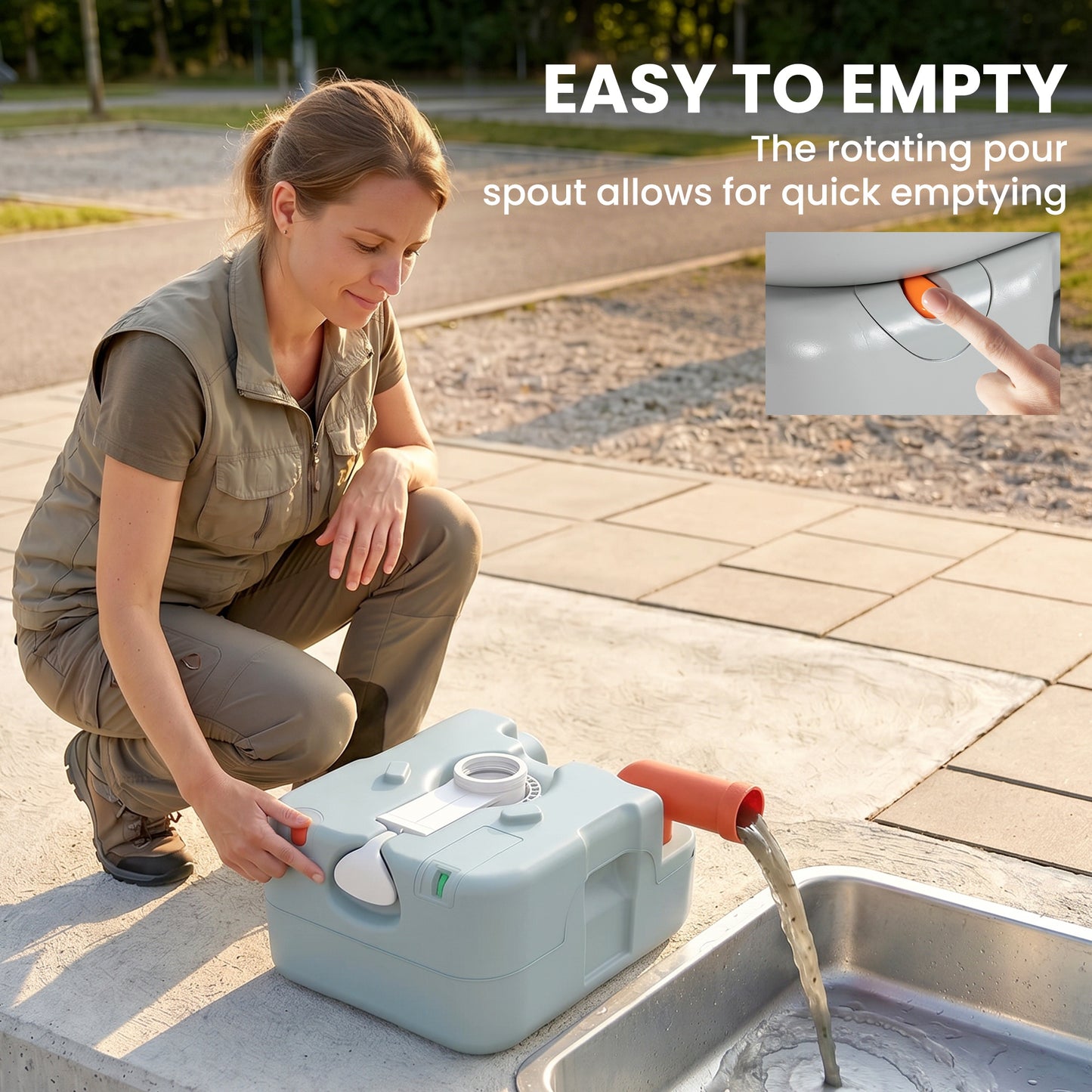 Portable Toilet for Adults, 22L Camping Toilet with Seat, Lid and Anti-Leak Handle Pump, Outdoor Travel Toilet
