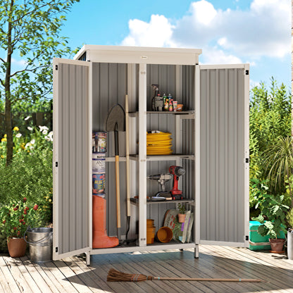 Outdoor Storage Cabinet with Removable Shelves, Garden Tool Shed with Asphalt Roof, White and Black
