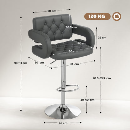 PU Leather Upholstered Swivel Bar Stool, Height Adjustable with Back, Armrest, Footrest, Grey