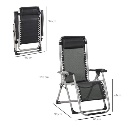 2pc Reclining Zero Gravity Sun Loungers ,Folding Chaise Lounge Chair with Cushions, Dark Grey