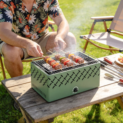 Portable Charcoal BBQ Grill, Battery Powered Barbecue Grill with Built-in Fan for Camping Picnic, Light Green