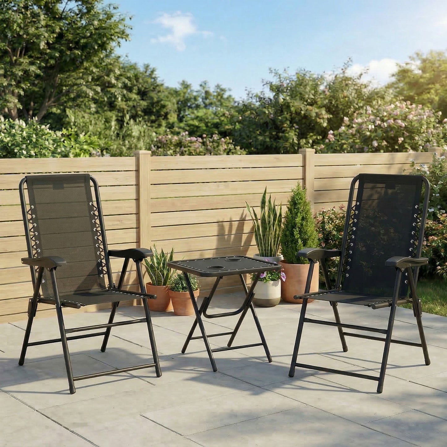 Three-Piece Garden Table and Chair Set - Black