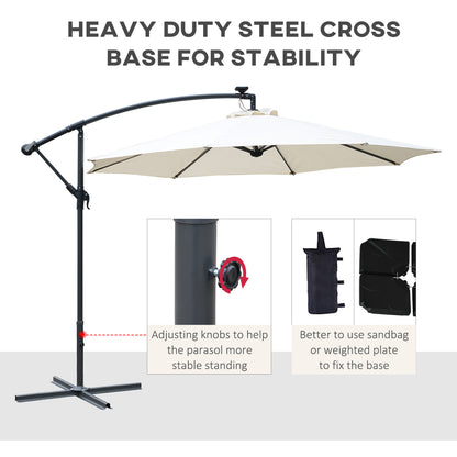Umbrella Parasol W/Solar Powered LED strips, Φ2.95x2.45H m-Cream