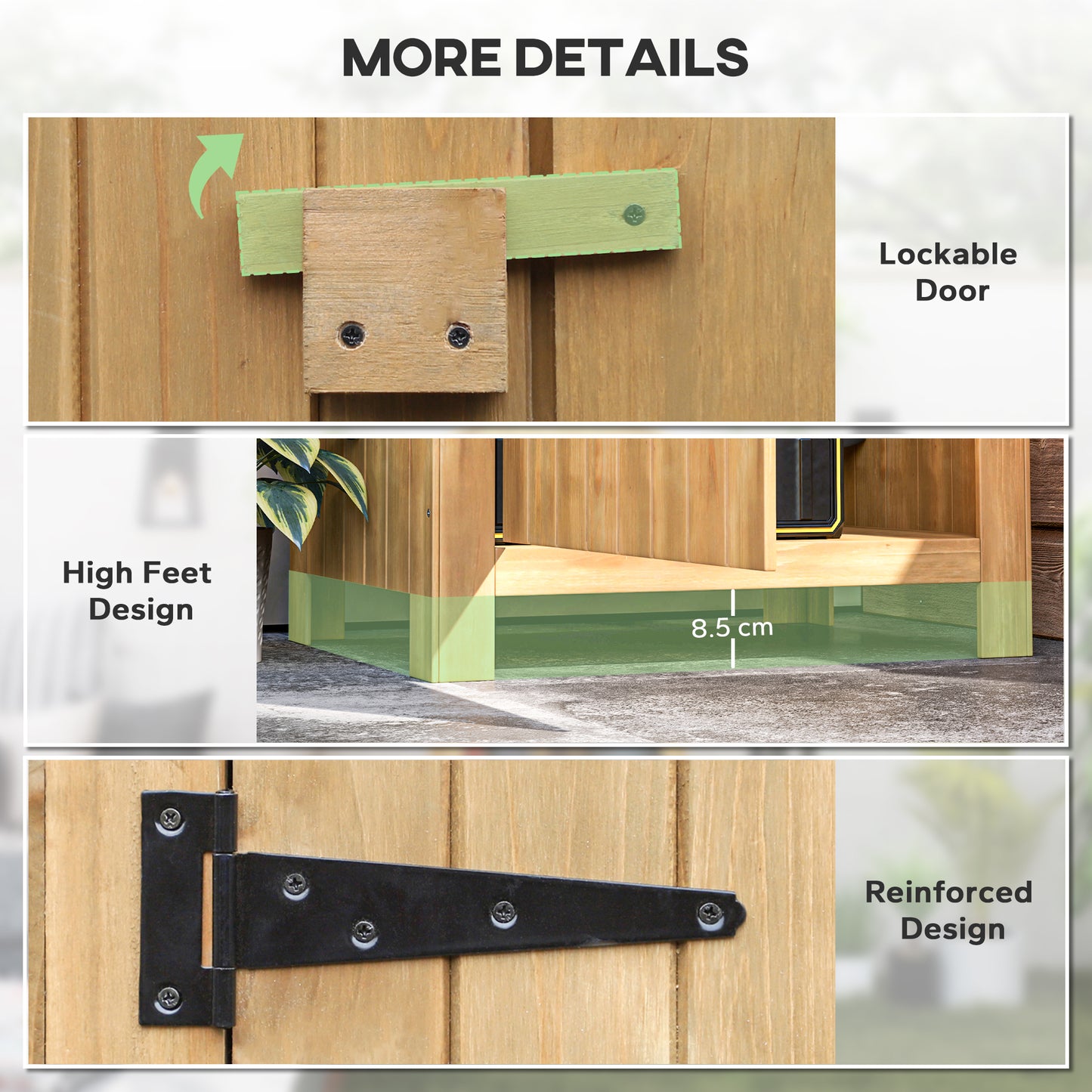 Wooden Garden Storage Shed with 3 Shelves, Outdoor Tool Storage Cabinet with Tilt Roof and Lockable Door