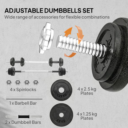 2-in-1 Adjustable Dumbbells Set, 20kg Cast Iron Weights Dumbbells Set with Non-Slip Grip for Strength Training