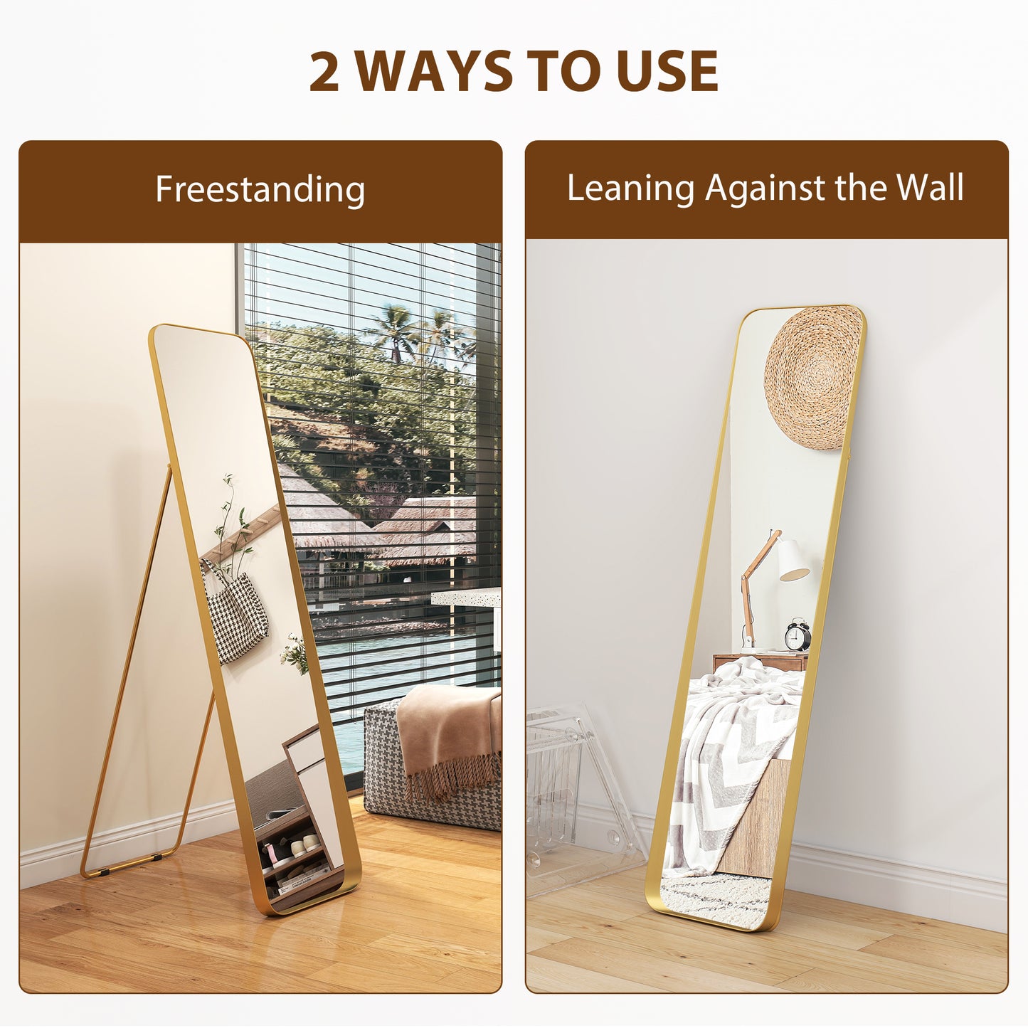 40 x 160 cm Rectangular Full Length Mirror - Gold Tone