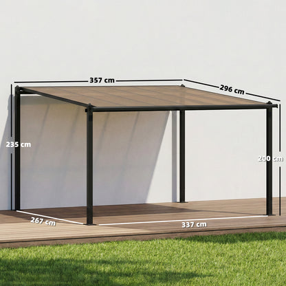 3.6 x 3 m Lean to Garden Pergola with PC Roof, Aluminium Frame Hardtop Gazebo Pergola with Drainage Gutters, Dark Grey