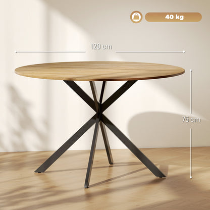 Dining Table for 4, 120 cm Industrial Kitchen Table with Wood Effect Tabletop and Steel Legs, Oak