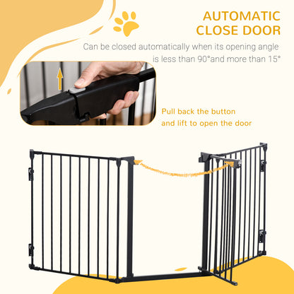 Pet Safety Gate, 3 Panels Playpen Fireplace, Foldable Metal Fence, Stair Barrier, Room Divider