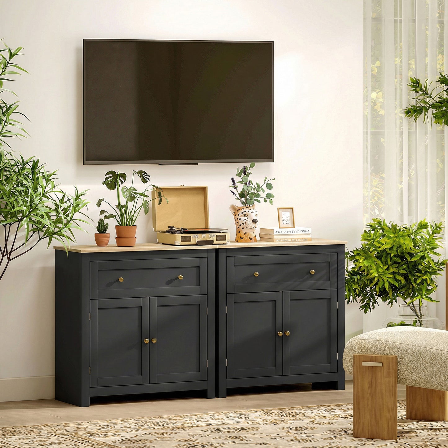 Sideboard Storage Cabinet, Modern Kitchen Cupboard with Adjustable Shelf, Drawer and Double Doors, Black