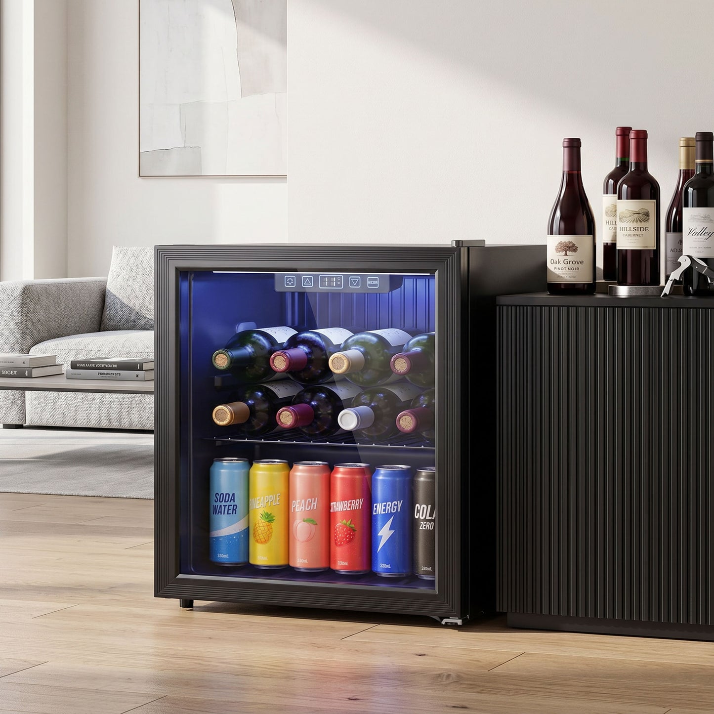 50L Drinks Fridge, 48 Can Under Counter Freestanding Beer Fridge with LED Light