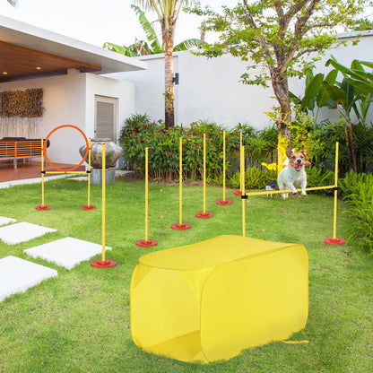 Dog Agility Equipment Portable Pet Training Obstacle Set for Dogs 5 Pieces w/ Adjustable High Jumping Pole, Jumping Ring