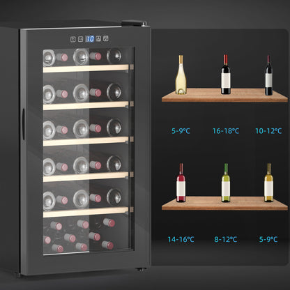 41 Bottle Wine Fridge, 91 Litre Capacity, 45cm Freestanding Wine Cooler Fridge with Glass Door, LED Light