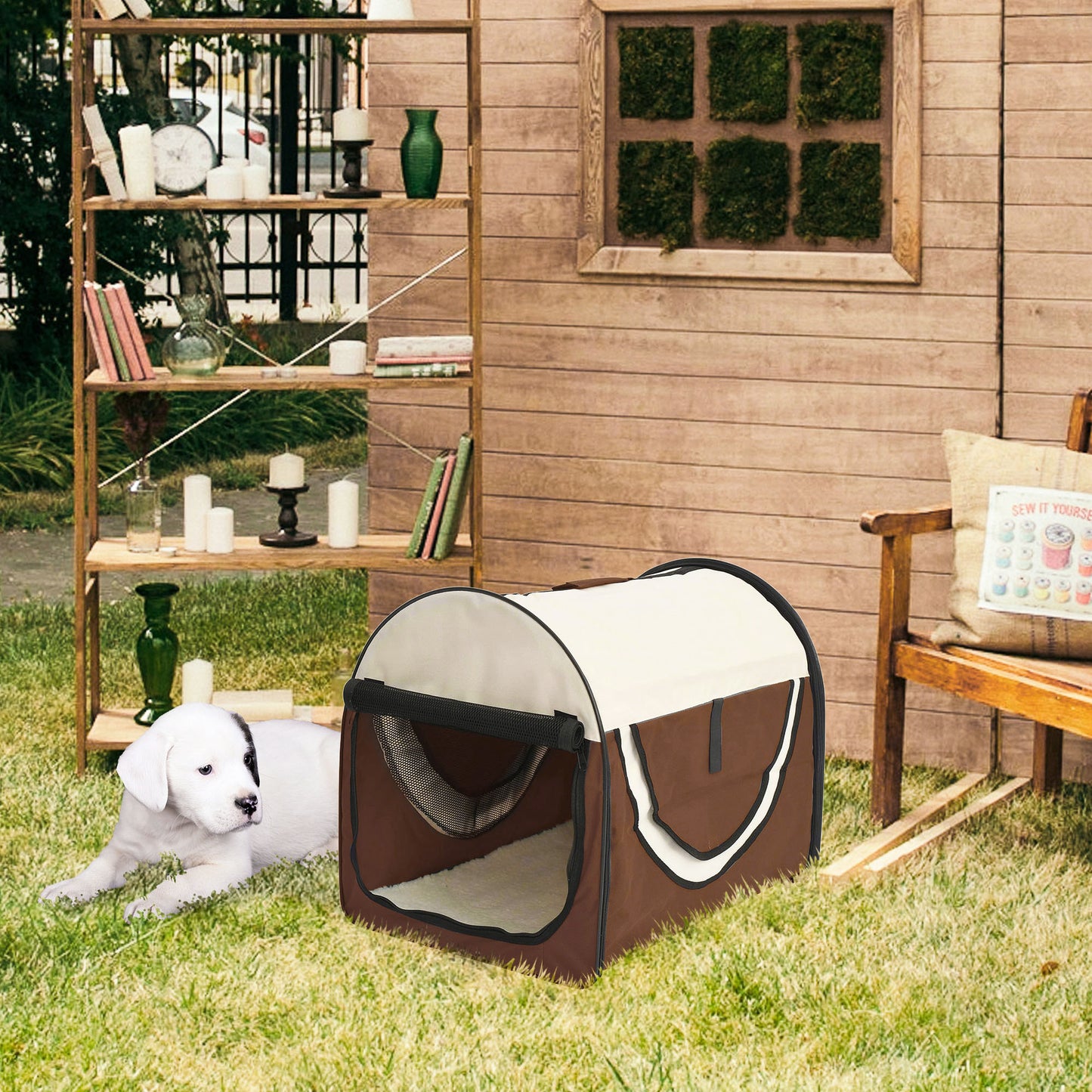 Folding Fabric Soft Pet Crate, 46Lx36Wx41H cm - Brown