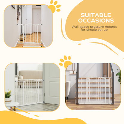 Metal 74-100cm Adjustable Pet Gate Safety Barrier w/ Auto-Close Door White
