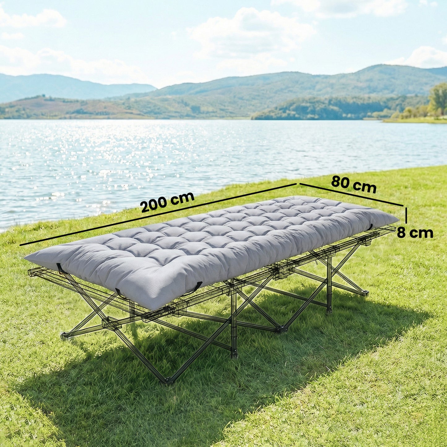 Sleeping Mat, Foldable Camping Mattress Pad with Elastic Straps, Light Grey
