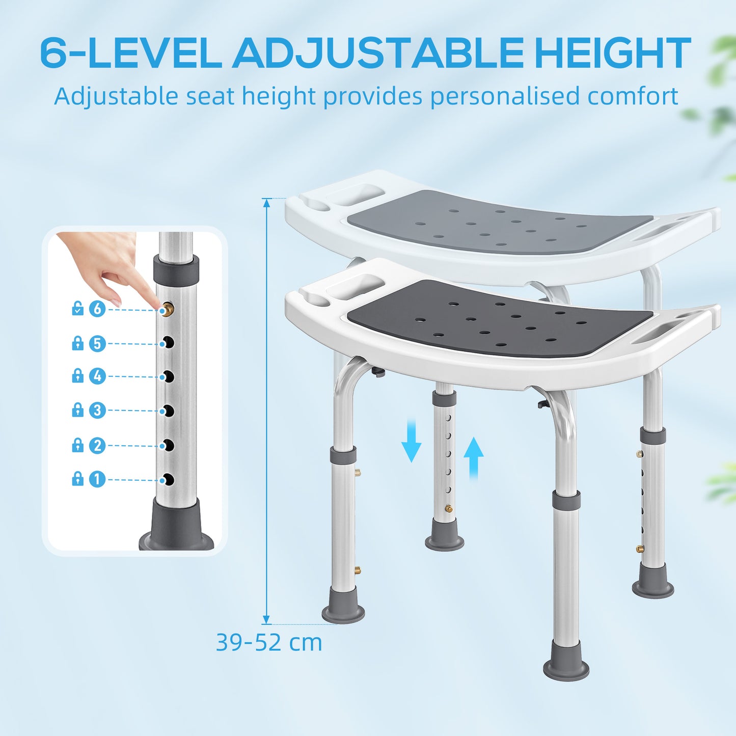 Shower Chair, Adjustable Height Shower Stool with Aluminium Frame and Non-Slip Feet