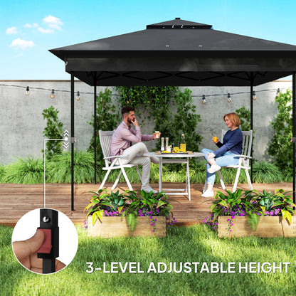 3.36 x 3.36m Pop Up Gazebo Party Tent with Solar-Powered LED Lights, Adjustable Event Shelter with Netting, Black