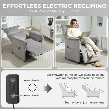 Power Recliner Chair, Reclining Chair with Remote, Pocket Springs, Silent Motor and Side Pockets, Grey