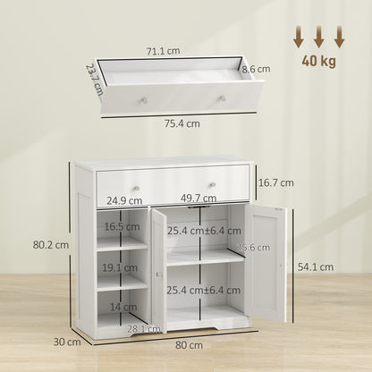 Bathroom Floor Cabinet, Freestanding Bathroom Cabinet with Drawer, Door, Open Shelves, White