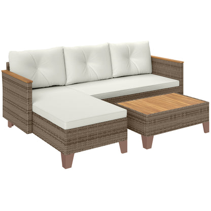 3 Pieces Rattan Garden Furniture Set, L Shaped Garden Conversation Chaise Lounge Furniture