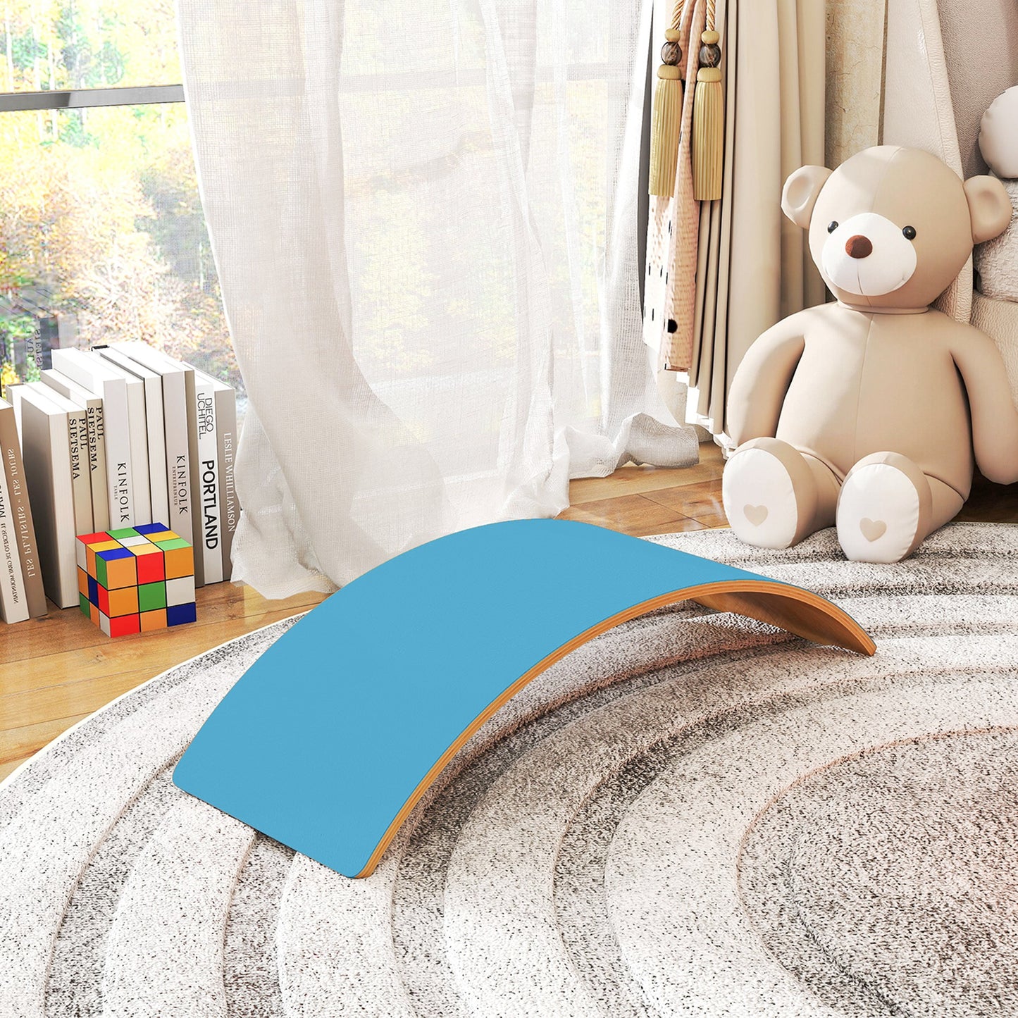 Wooden Balance Board for Kids, Wobble Board with Silent Felt for Sensory Play, Blue