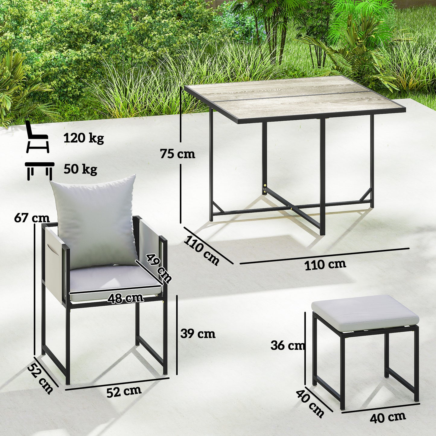 Nine-Piece Steel Frame Garden Dining Set - Dark Grey