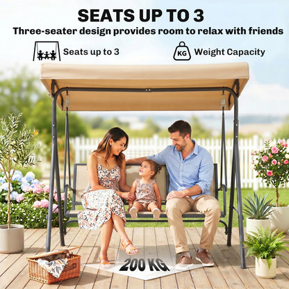 3 Seater Swing Chair, Garden Swing Bench with Adjustable Tilting Canopy