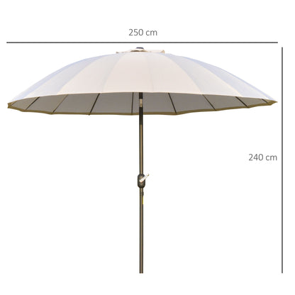 2.5m Shanghai Garden Parasol Umbrella with Crank & Tilt, Adjustable Outdoor Sun Shade, Off-White
