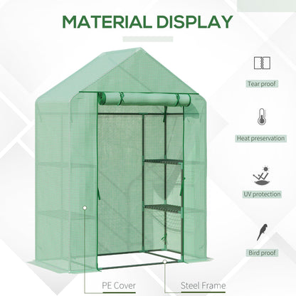 Walk In Greenhouse with Shelves, Portable Gardening Plant Grow House for Outdoor with 2 Tier Shelf, Roll-Up Zippered Door