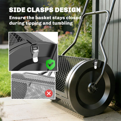 Compost Spreader, 20" Peat Moss Spreader with Detachable U-Shaped Handle and Metal Mesh Basket