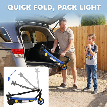 Foldable Electric Scooter, with LED Lights, for Ages 7-14 Years, Blue