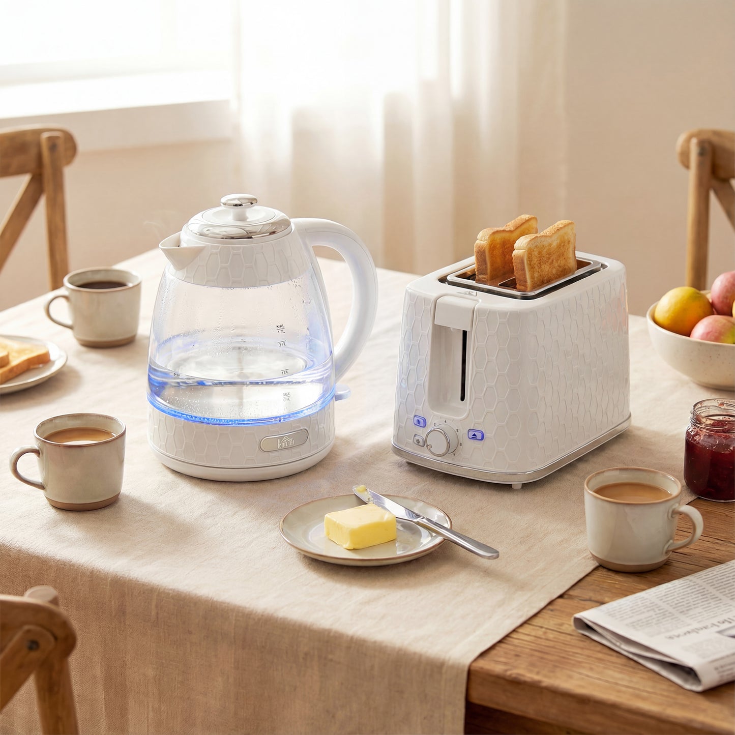 Kettle and Toaster Set, 1.7L 3000W Rapid Kettle with Limescale Filter, 2 Slice Toaster with 7 Browning Controls, Cream