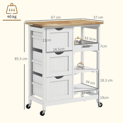 Rolling Kitchen Island Cart, Bar Serving Cart, Compact Trolley on Wheels with Wood Top