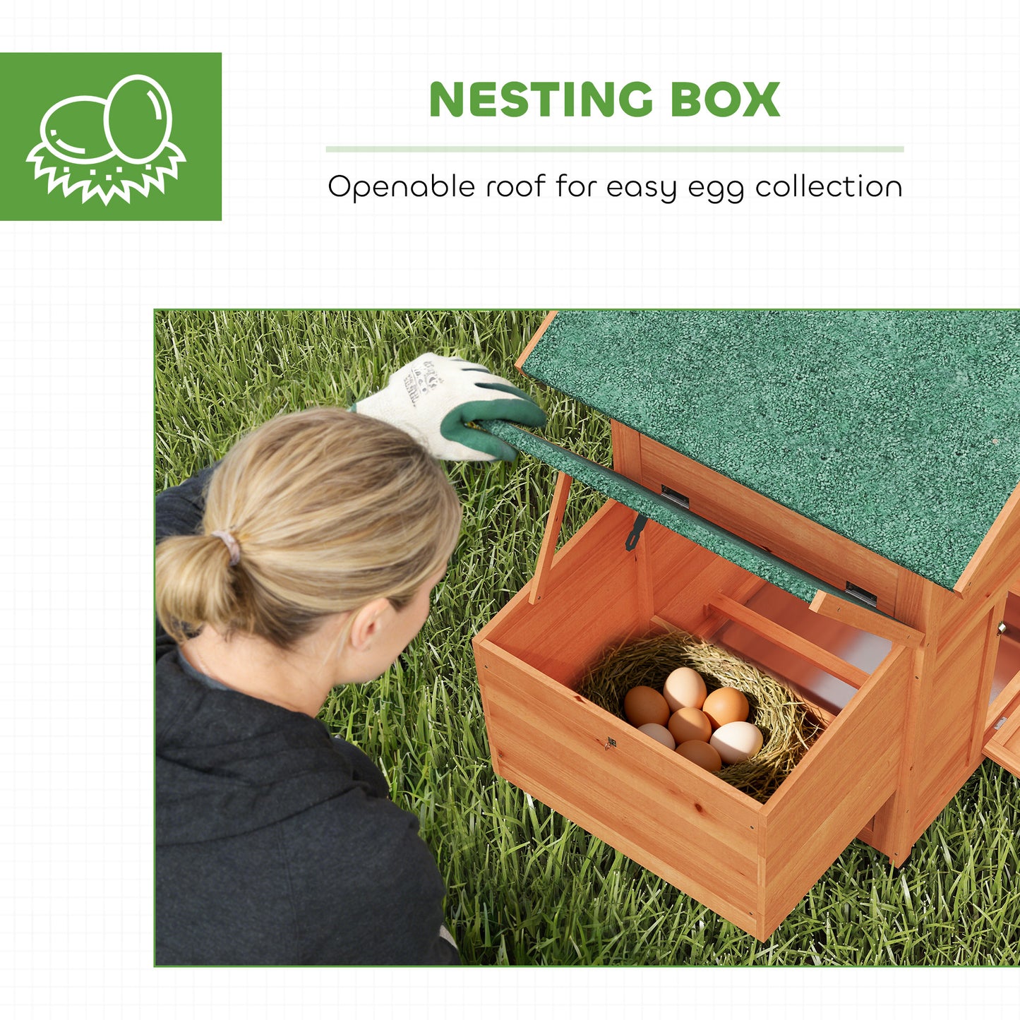 Chicken Coop, Wooden Hen House with Nesting Box, Pull-Out Tray, Sliding Window, Waterproof Roof, Perches and Ramp