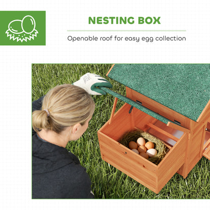 Chicken Coop, Wooden Hen House with Nesting Box, Pull-Out Tray, Sliding Window, Waterproof Roof, Perches and Ramp