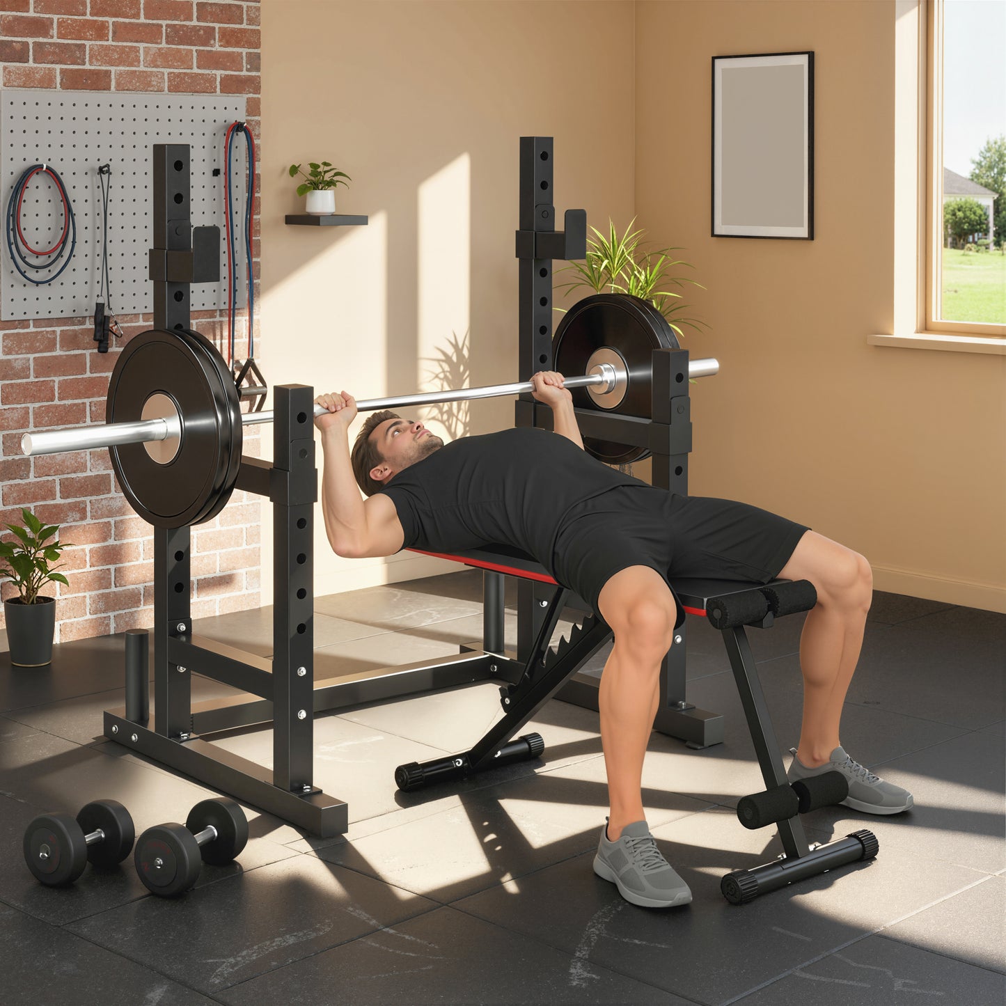 Adjustable Squat Rack with Plate Holders, 300 kg Load